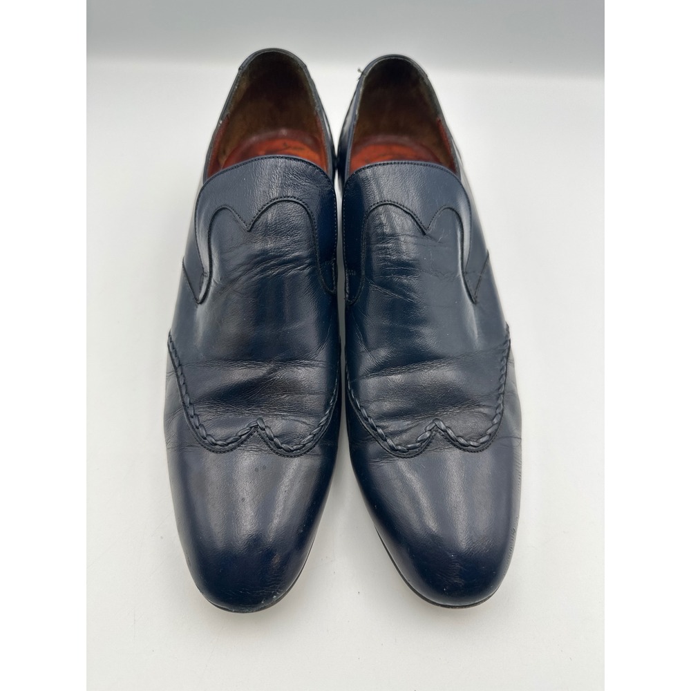 Vtg Padrino Navy Blue Leather Wingtip Loafers 8.5M‎ 70s Disco Studio 54 Spain